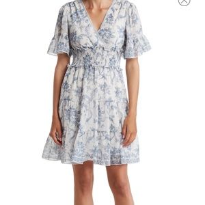Max Studio Cream/Blue Floral Toile Dress